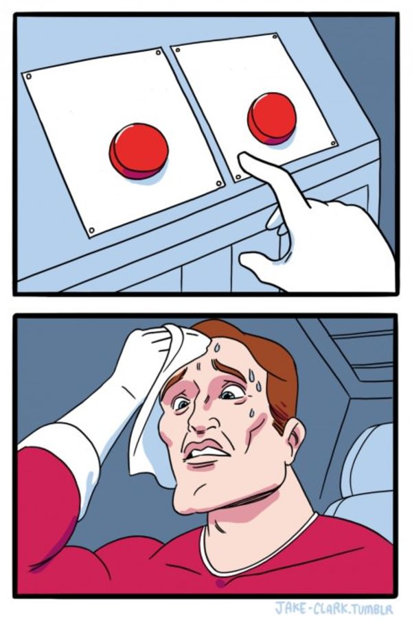 Two Buttons meme about Caitlyn Minimalist