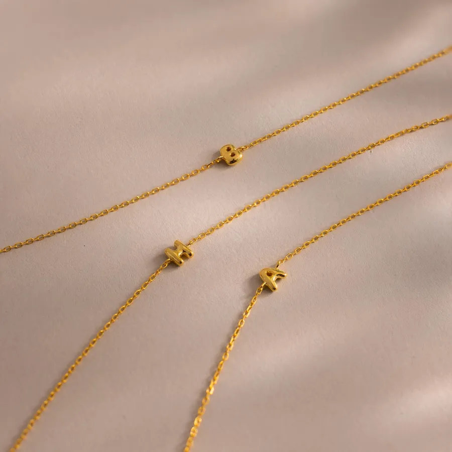 Bubble Initial Bracelet chains with small gold letter charms