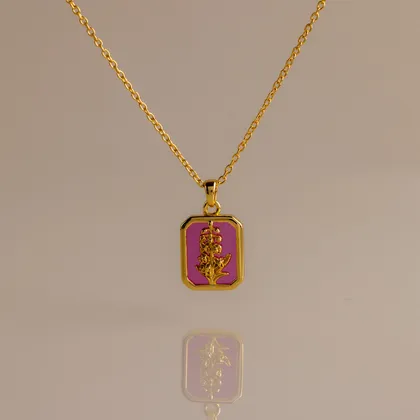 Ruby Birth Flower Charm Necklace pendant