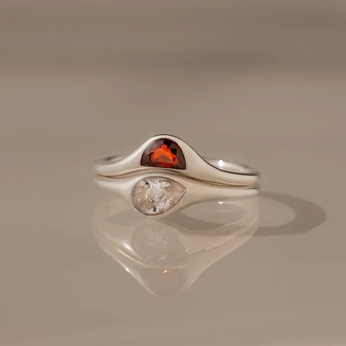 Sculpted Toi et Moi Ring Set in Silver, two rings nested around their stones